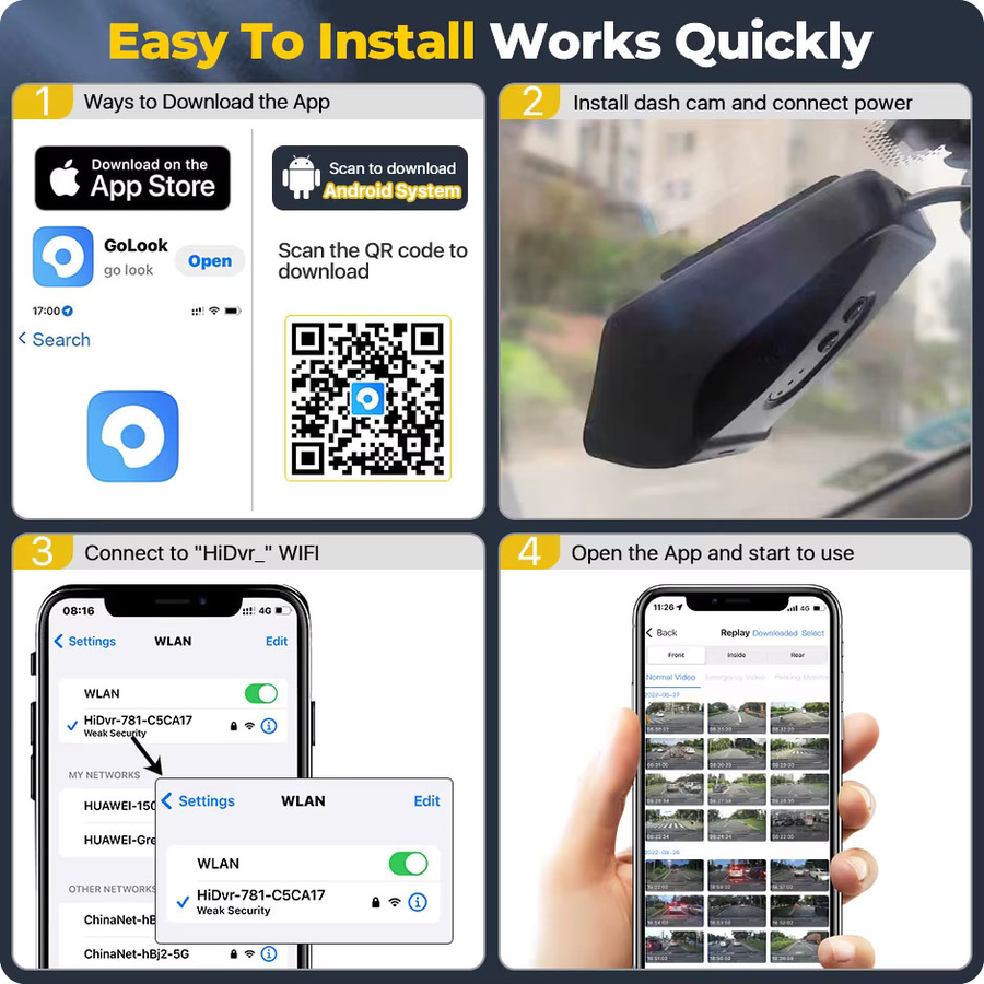 GreenYi 2K Full HD Dash Cam mit WiFi und App-Steuerung, schwarzer Auto Video Recorder mit 24H Parkplatz-Monitor und Nachtsichtfunktion - Bild 6
