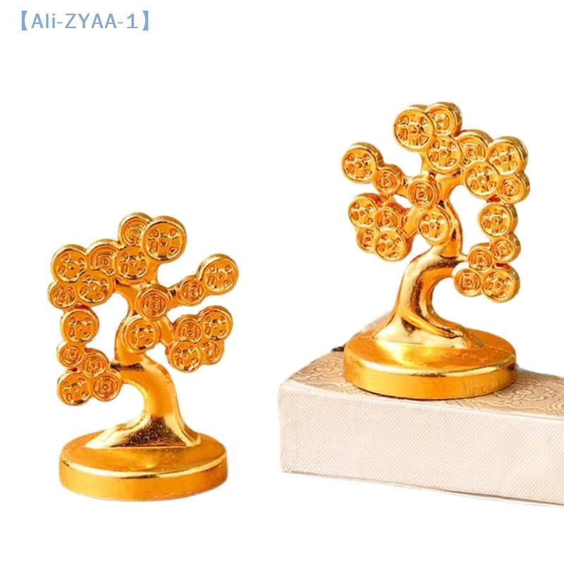 ZYAA-1 Feng Shui Glücksbringer Baum Set aus Metall in Gold für Desktop und Auto als dekoratives Ornament - Bild 3