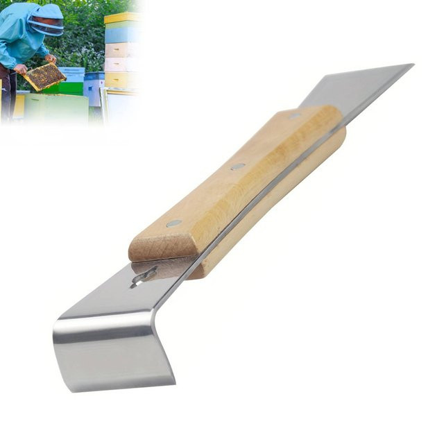 Edelstahl-Bienenstockschaber mit Holzgriff in Silber, 310 mm langes Imkereiwerkzeug - Bild 1