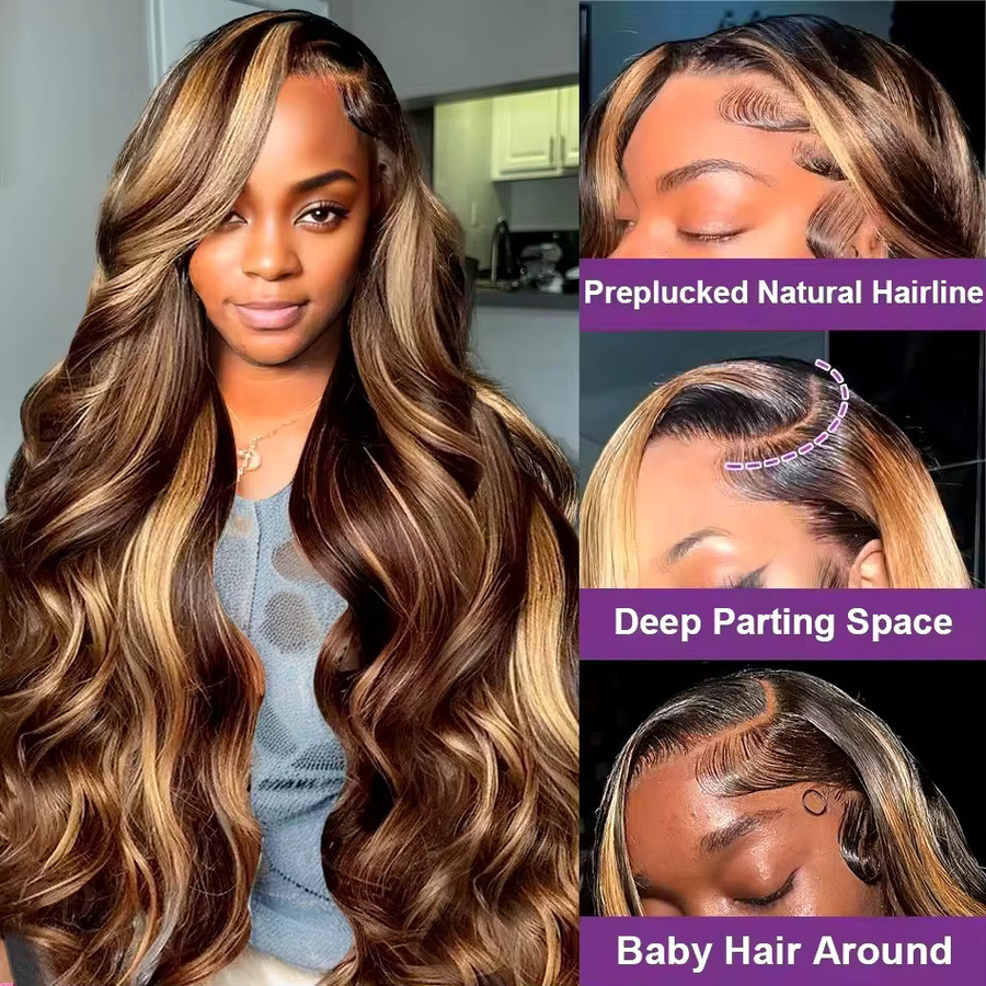 Fuduete Echthaar Perücke, Body Wave, Ombre, 46 Zoll, Damen - Bild 6
