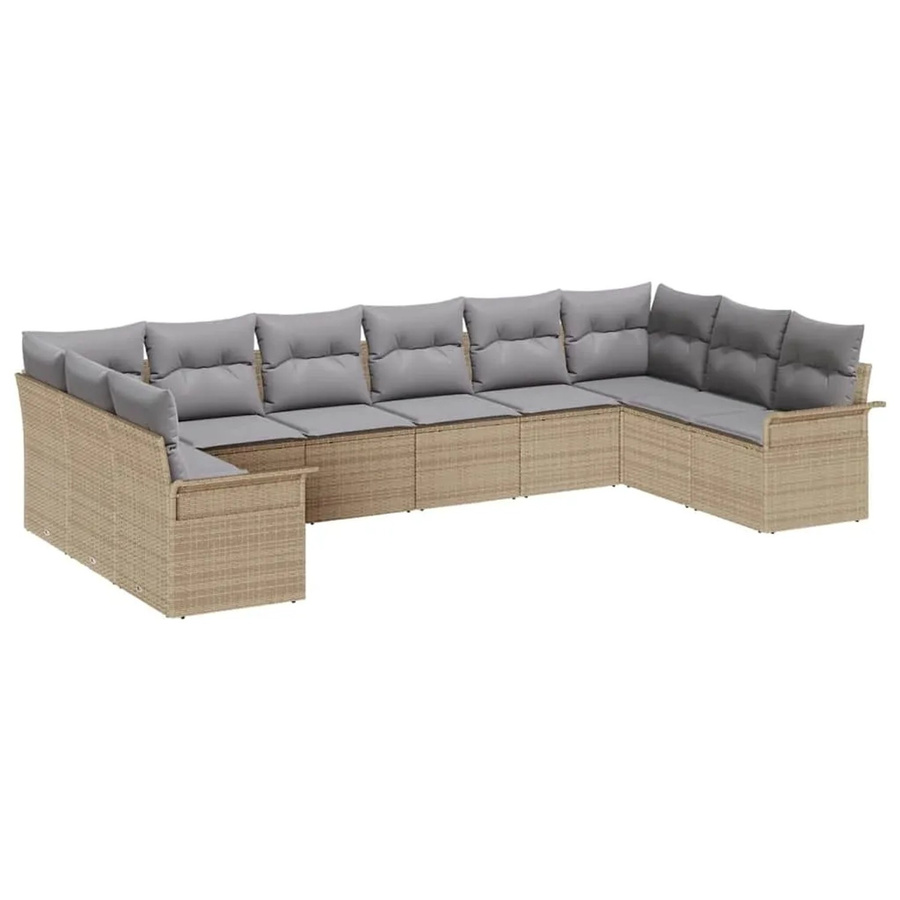 vidaXL Garten-Sofa-Set aus Poly-Rattan in Beige mit 10-teiliger Polsterung und Kissen in U-Form - Bild 2
