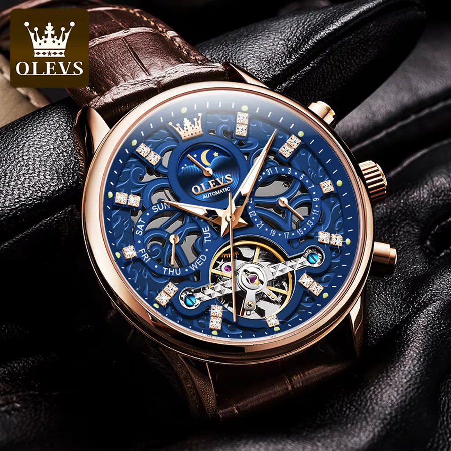 OLEVS Armbanduhr, Automatik, Leder, Roségold, Herren - Bild 2