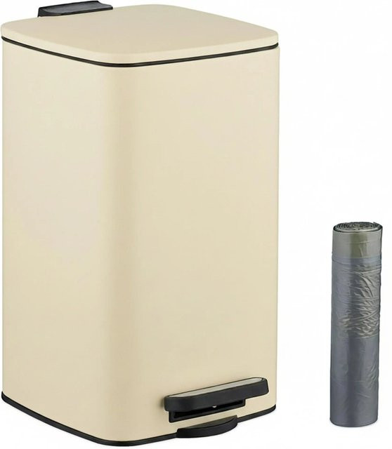 Relaxdays Kosmetikeimer aus Metall mit Softclose und Fußpedal in Beige, B/T/H: 33,5 x 20 x 23,5 cm - Bild 1