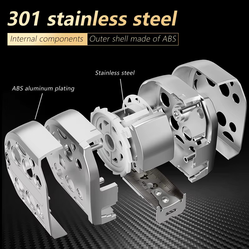 Magnetisches einziehbares Hohlbandmaß aus Edelstahl in Silber für Elektriker und Tischler - Bild 3
