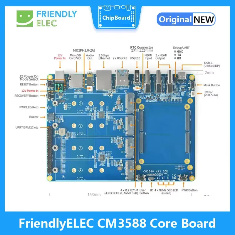 FriendlyELEC CM3588 / CM3588 Plus NAS Kit mit Rockchip RK3588 CPU, 2,5G, 4K/8K Unterstützung, Farbe: Blau - Bild 2