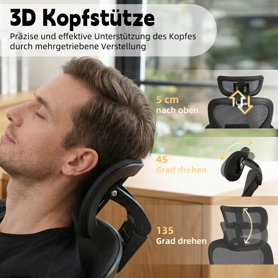 Welax Ergonomischer Bürostuhl mit 3D-Kopfstütze, Klappbarer Schreibtischstuhl mit Taillenstütze und klappbaren Armlehnen in Schwarz oder Pink - Bild 2