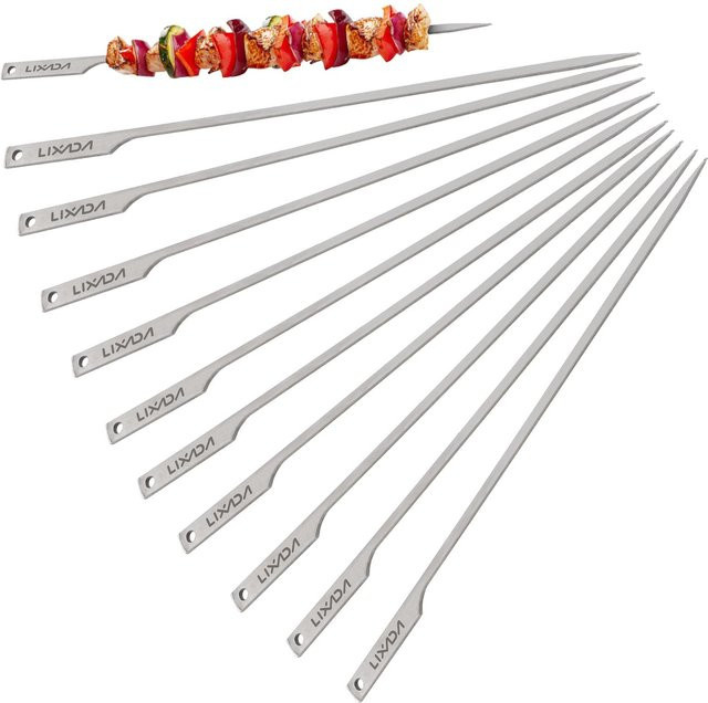 Lixada BBQ Grill Spieße aus Metall, 10 Stück, Flach, Farbe: Silber, Länge: 25,4 cm - Bild 1