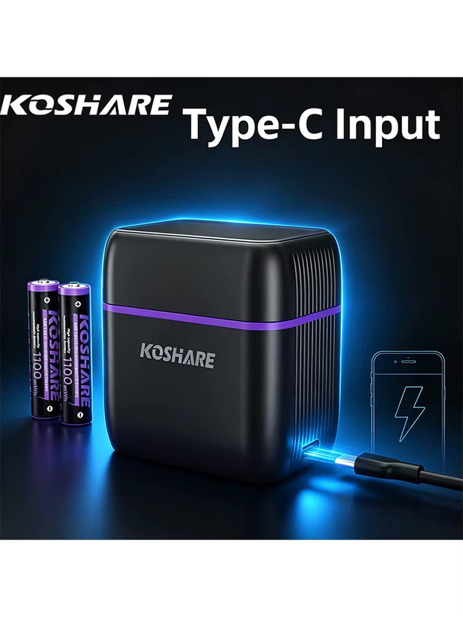 KOSHARE 8-Slot LED Smart Lithium-Batterieladegerät für 1,5V AAA 1100mWh Li-Ionen-Akkus in Schwarz - Bild 5