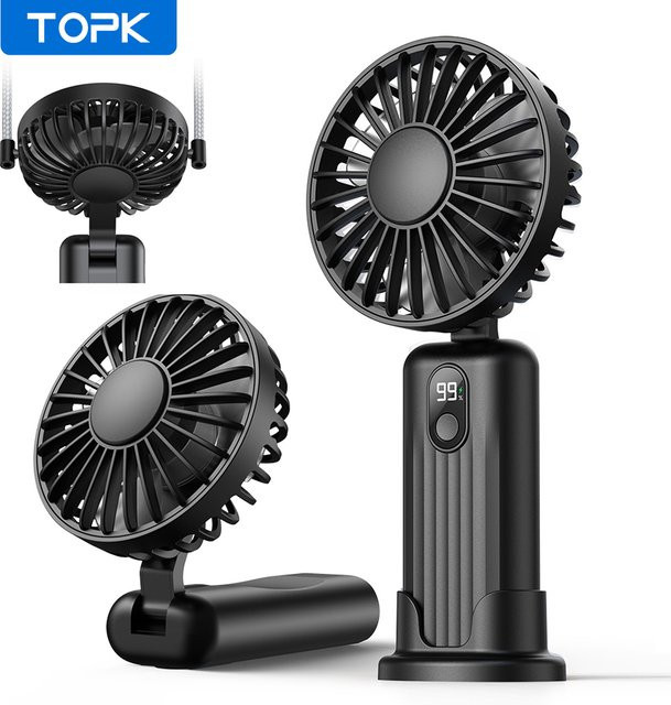 TOPK Mini-Ventilator mit 5000 mAh Akku, tragbarer elektrischer USB-Schreibtischventilator und wiederaufladbarer Handventilator in Schwarz - Bild 1