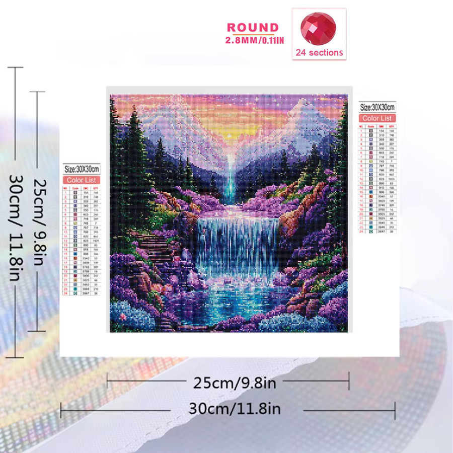 EverShine Diamant-Stickerei Landschaftsgemälde mit Wasserfall und Bergen, Mosaik-Kreuzstich Wandkunst in Mehrfarbig, B/H: 20 x 20 cm - Bild 2