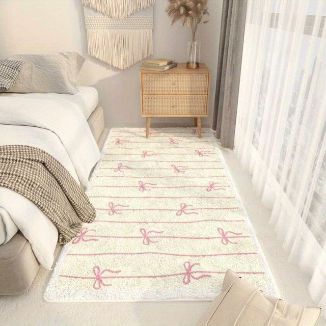 VIKAMA Flauschiger Plüschteppich mit Schleifenmuster in Weiß, rutschfest und weich für Wohnzimmer oder Schlafzimmer - Bild 1