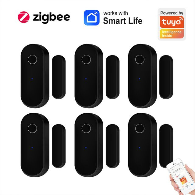 Tuya Smart Zigbee Tür und Fenster Sensor Schwarz zur Überwachung von Öffnen und Schließen für dein Smart Home Security System via Smart Life App - Bild 1