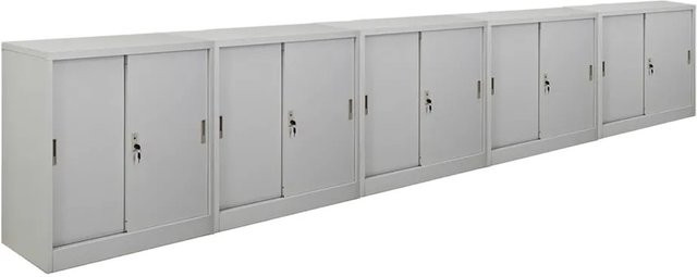 5x PROREGAL Aktenschrank ELEPHANT mit abschließbaren Schiebetüren und verstellbaren Fachböden, Farbe: Lichtgrau, H x B x T: 90 x 90 x 40 cm - Bild 1