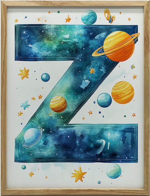 Poster Buchstabe Z in der Galaxie von Marcin Zbijowski mit goldenem Aluminiumrahmen, B: 50 cm, H: 70 cm - Bild 1