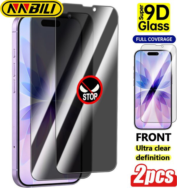 NNBILI 2er-Pack Blickschutz-Displayschutzfolien aus gehärtetem Glas für iPhone 17 16 15 14 13 12 11 Pro Max 13 Mini 17e 16e - Bild 1