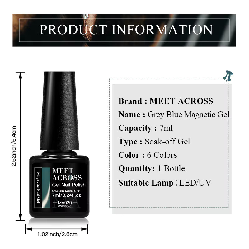 Meet Across Magnetgel Nagellack, Grau-Blau, 7 ml, Schimmernd - Bild 5