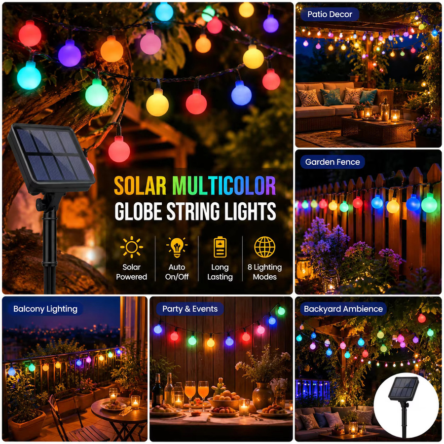 Solar LED Kugellichterkette in Mehrfarben für Garten, Terrasse und Außenbereich - Bild 4