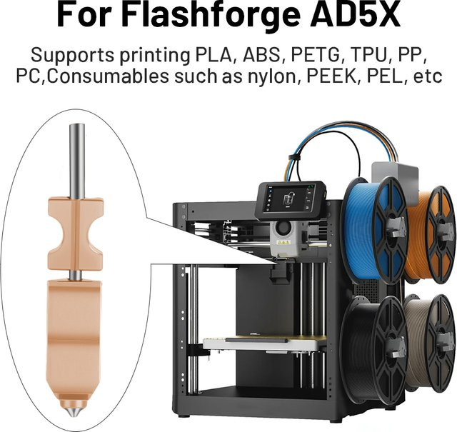 Flashforge Hochdurchsatz-Bimetall-Düse für AD5X aus gehärtetem Stahl mit 32mm³/s Durchflussrate in den Düsenstärken 0,25mm, 0,4mm, 0,6mm und 0,8mm - Bild 1