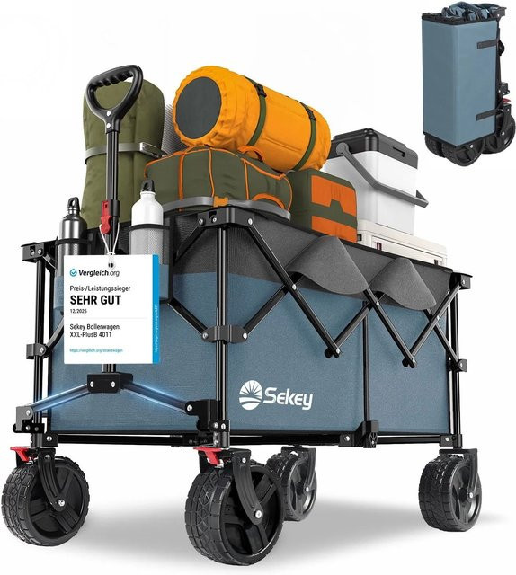Sekey XXL Plus Bollerwagen faltbar in Blau mit 200L Volumen und 200KG Traglast sowie Bremsen und extra breiten Rädern - Bild 1