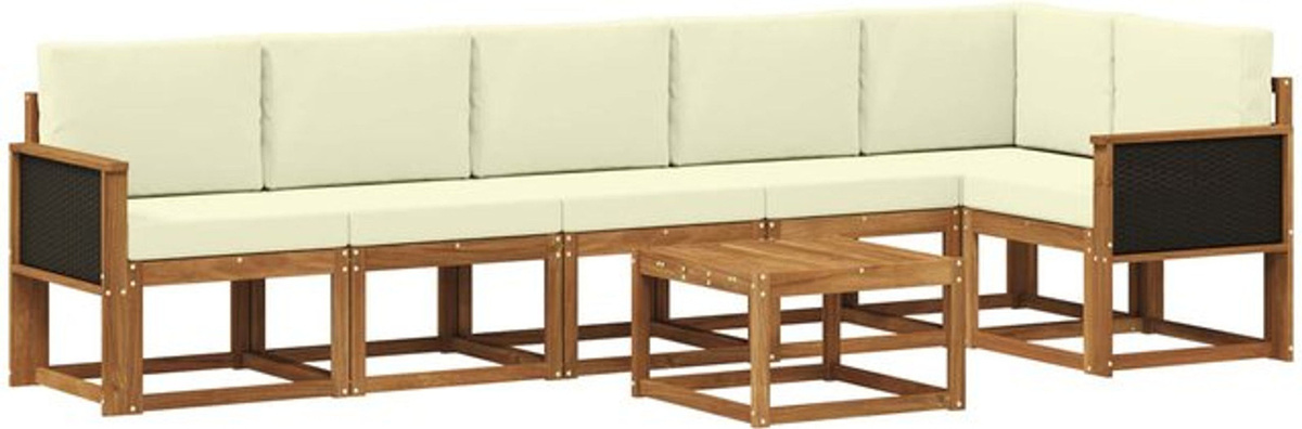 vidaxl Outdoor-Sofagarnitur aus Akazie Massivholz mit 7-teiligem Set Kissen in Natur und Beige aus Polyester - Bild 1
