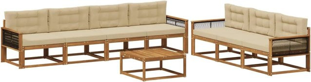 vidaXL Outdoor-Sofagarnitur aus Akazienholz mit Kissen in Natur und Beige, 8-teiliges Set mit Tisch, UV-beständig und wetterfest - Bild 1
