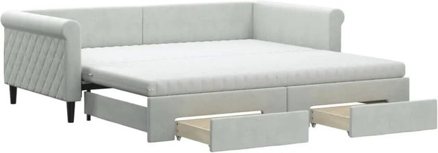 vidaXL Tagesbett aus Samt mit ausziehbaren Schubladen in Hellgrau, B/T/H: 100-120 x 200 x 68 cm - Bild 1