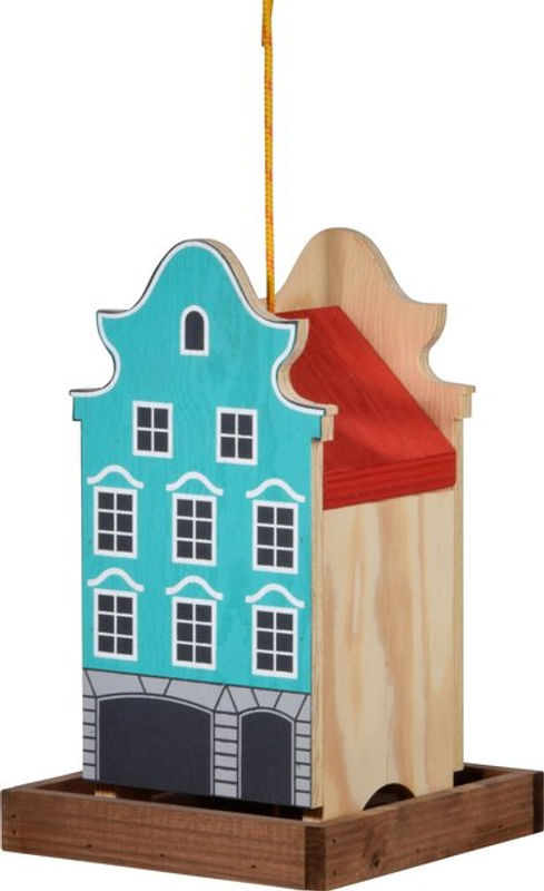 dobar Deko-Vogelhaus Münster aus Holz in Blau und Rot, Landhaus-Stil, B/T/H: 19 x 19 x 30 cm - Bild 5
