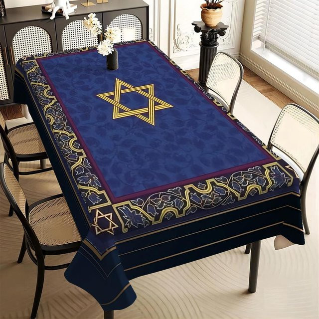 JINGYUE Pet Tischdecke mit Hexagramm-Davidstern-Druck für das Passahfest, Blau, B/T: 140 x 90 cm - Bild 1