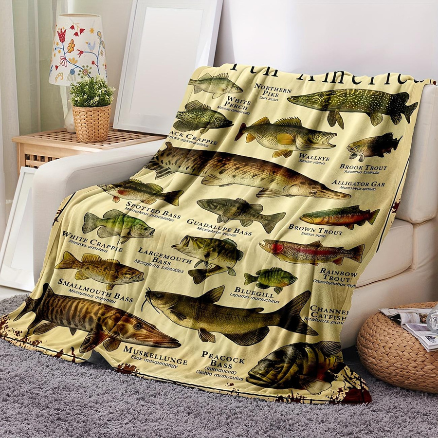 JMG Household Supplies Flanell Überwurfdecke mit Sportfisch-Print, weiche Nickerchen-Decke aus Polyester, Mehrfarbig, B/H: 75 x 100 cm - Bild 3