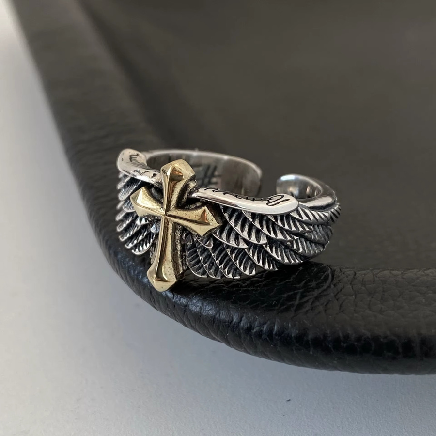 LENNIK Ring, Retro Kreuz Feder Graffiti, Silber, Unisex - Bild 3