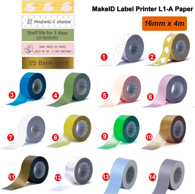 MakeID L1 L1-A Thermisches Label Band für Bluetooth Mini Drucker, Multicolour, Breite: 1,6 cm, Länge: 4 m - Bild 1
