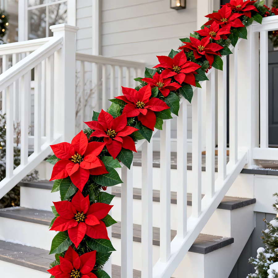DUTRIEUX Künstliche rote Weihnachtsstern-Rebe als florale Girlande für Dekorationen im Innen- und Außenbereich - Bild 3