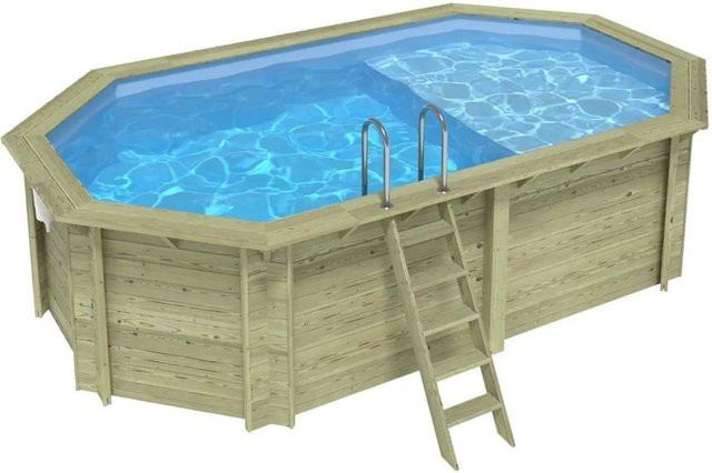 ALTANKA Holzpool Nemo in Hellblau mit Liegefläche und am Beton verschraubten Stützen, B/T/H: 579 x 349 x 145 cm - Bild 1