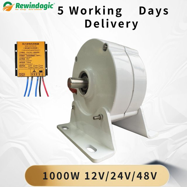 Rewindagic Permanentmagnet-Generator 1000W für Windturbinen und Wasserturbinen, 12V 24V 48V PMG Hydro-Alternator, Weiß - Bild 1