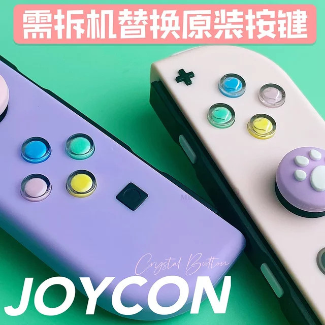 HeroAngel Ersatzknopf-Set für Nintendo Switch OLED Joycons mit ABXY-Richtungstasten und Analog-Stick-Kappen in Transparent und Multicolour - Bild 1