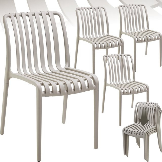 tectake Gartenstühle Alcudia Set aus 4 Stück, wetterfest und UV-beständig, stapelbar, Farbe Taupe, B/T/H: 47 x 58 x 80,5 cm - Bild 1