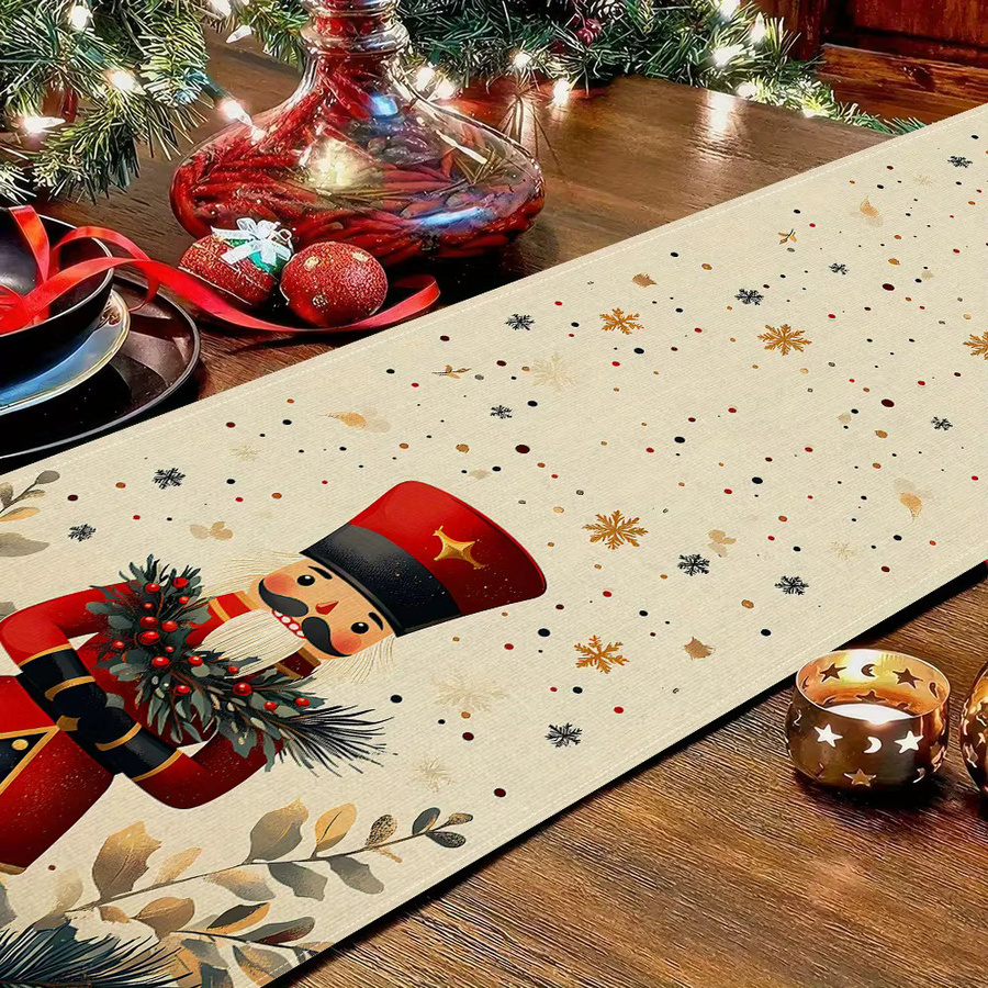 VIKAMA Weihnachts-Tischläufer mit Soldat und Blumenbeerenmuster in Kastanienbraun und Multicolour, Rechteckig, B/T: 90 x 33 cm - Bild 4