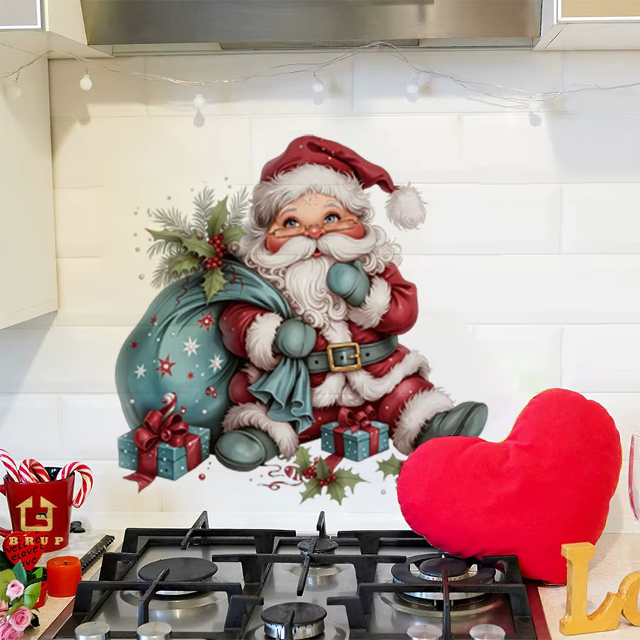 BRUP Weihnachts-Wandaufkleber mit Weihnachtsmann und blauem Geschenksack, selbstklebende Weihnachtsdekoration für Wohnzimmer und Schlafzimmer, mehrfarbig - Bild 5