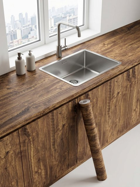 Selbstklebende Vinyl-Möbelfolie in Holzmaserung Optik, wasserfeste 3D-Tapete aus PVC für Schrank, Tisch und Möbel, Farbe: Braun, Breite: 60 cm - Bild 1