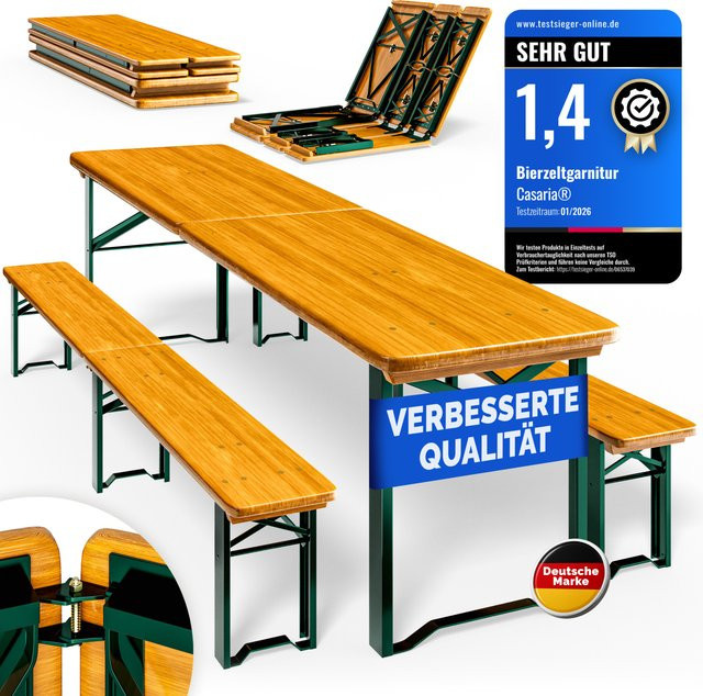 CASARIA Bierzeltgarnitur aus Tannenholz klappbar für 10 Personen in Braun und Grün, Breite: 220 cm - Bild 1
