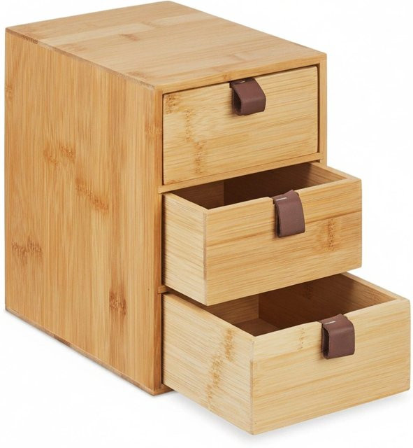 Relaxdays Schreibtisch Organizer aus Bambus in Natur mit 3 Schubladen, B/T/H: 21 x 15 x 20 cm - Bild 1