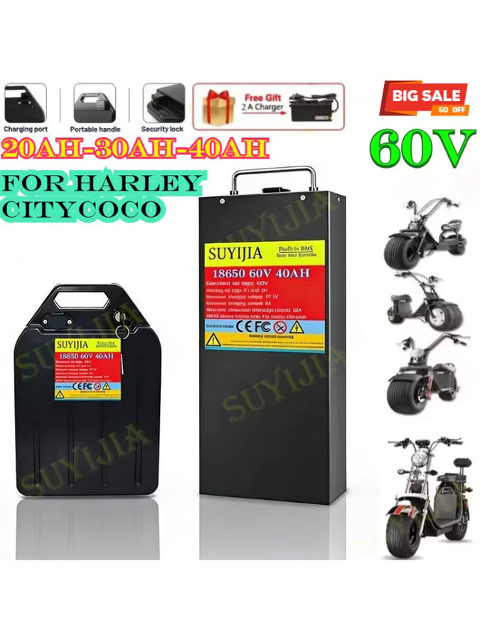 SUYIJIA Li-Ion Akku 60V 20Ah-40Ah für 2000W Harley Citycoco Elektroroller in Schwarz - Bild 5