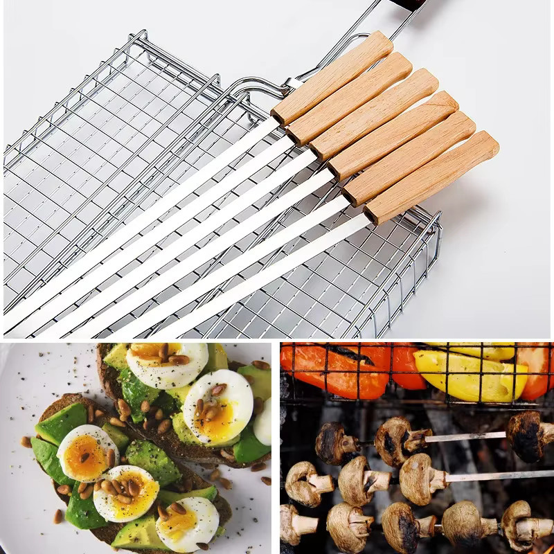 DUTRIEUX Kabab Koobideh Grillspieße aus Edelstahl mit Holzgriff, 6 oder 8 Stück, Silber, Länge: 43,2 cm - Bild 2