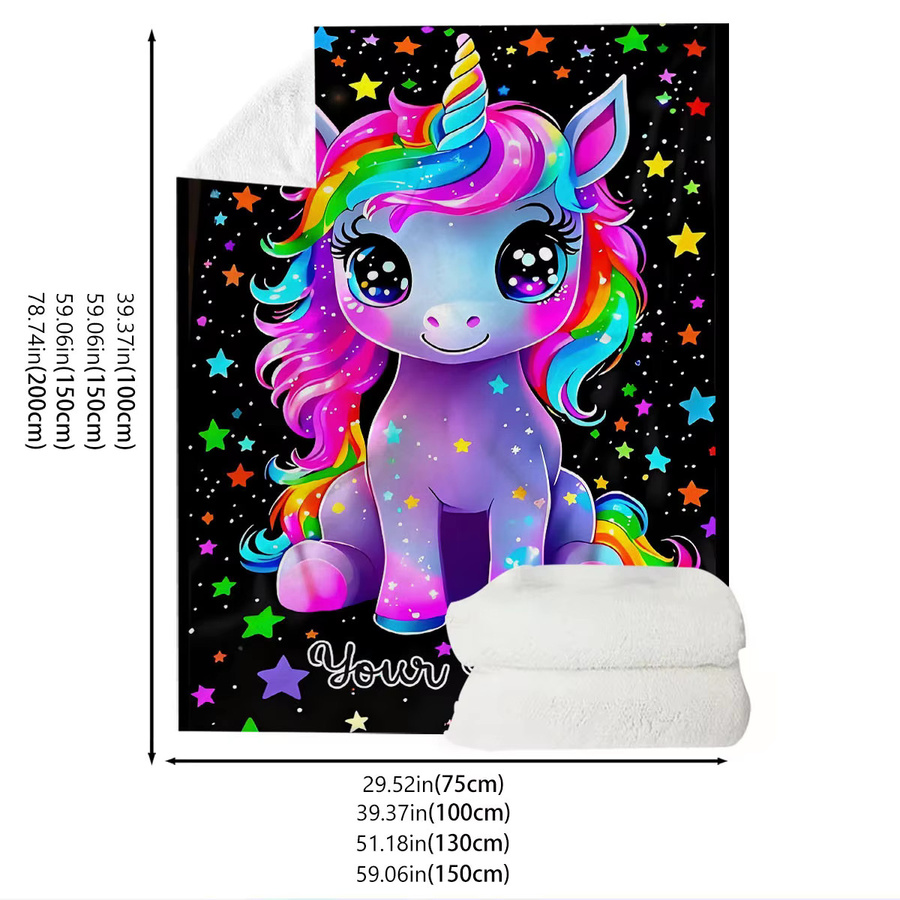 ZIZ Decke mit individuellem Namen, Regenbogen-Einhorn und Sternen in Multicolour - Bild 3