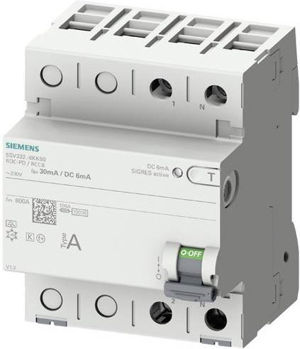 Siemens 5SV3322-6KK60 Fehlerstrom-Schutzschalter RCD in Weiß - Bild 1