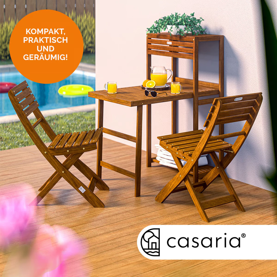 CASARIA 3-teilige Garten-Sitzgruppe aus FSC-zertifiziertem Akazienholz in Braun, klappbar - Bild 2
