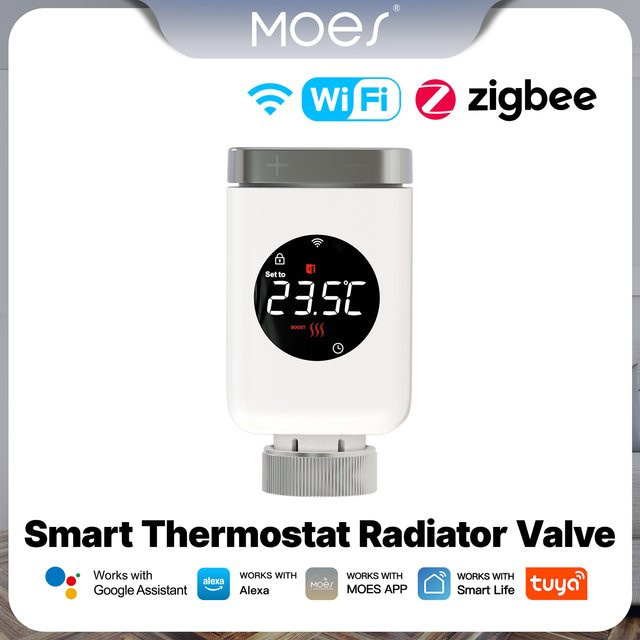 MOES Smart Thermostat Heizkörperventil TRV mit Wifi und ZigBee, Programmierbarer App Remote Temperaturregler für Google Home und Alexa, Weiß - Bild 1