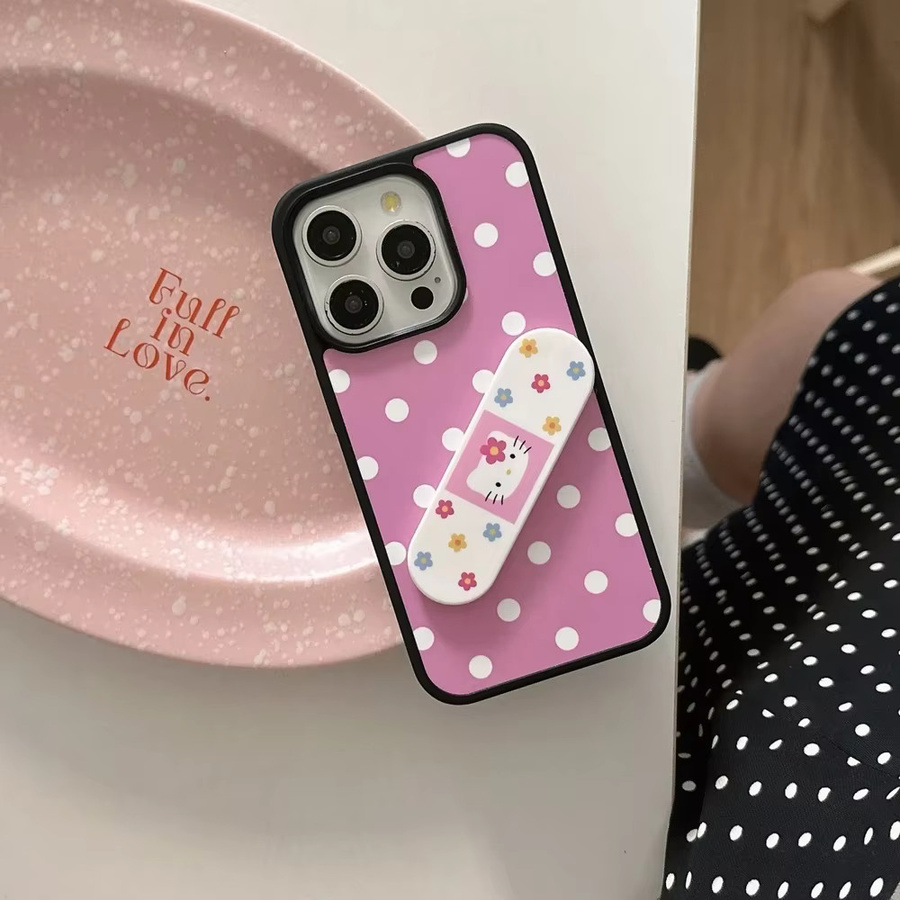 Sanrio Hello Kitty Handyhülle mit Polka Dot Design und integriertem Ständer für iPhone 16 15 14 13 Pro Max, stoßfestes Hardcover, Pink - Bild 4