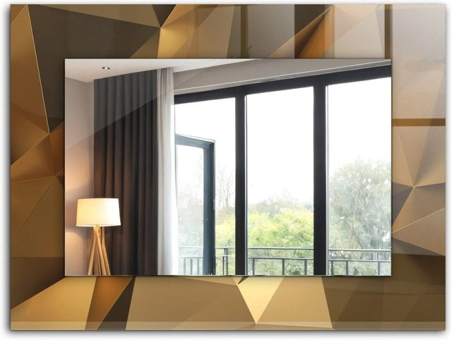 Tulup Dekorativer Wandspiegel mit geometrischen Ornamenten, Rechteckig, Braun/Gold, B: 80 cm, H: 60 cm - Bild 1