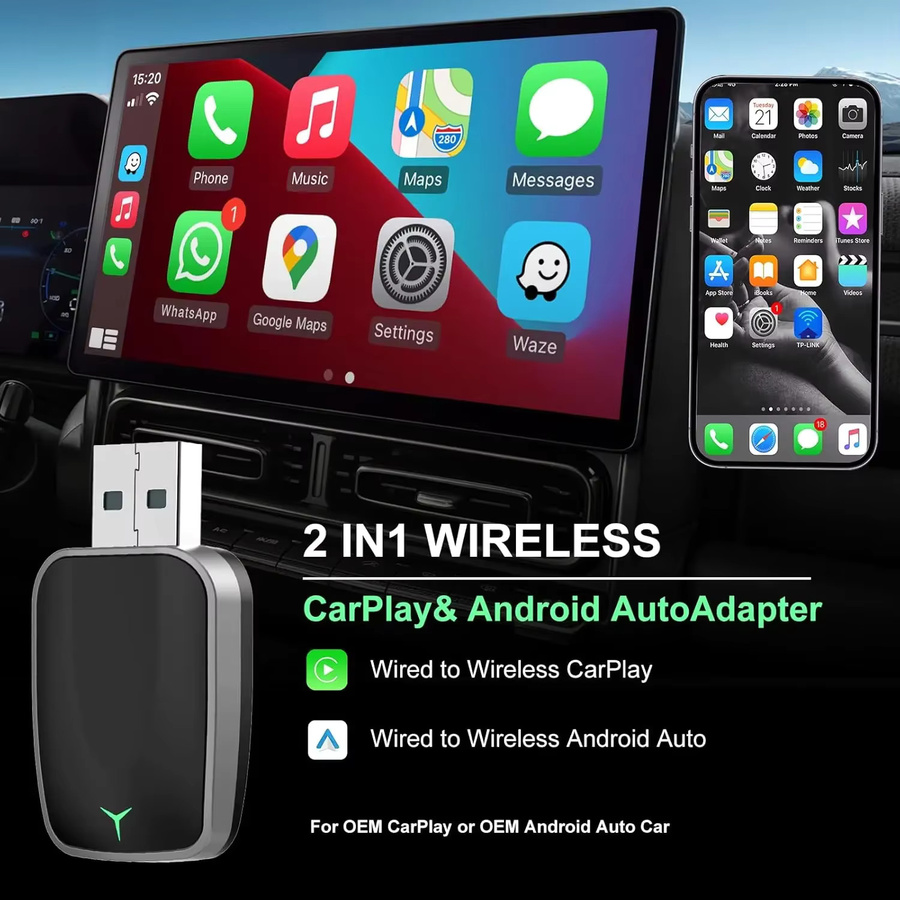 Neelyke 2-in-1 Kabelloser CarPlay und Android Auto Adapter in Schwarz mit USB-C und USB-A Anschluss sowie 5GHz WLAN für Plug-and-Play - Bild 4